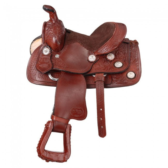 King Series Miniature Western Tooled Trail Saddle with Conchos Western Saddles JT International Light Chestnut 8" 