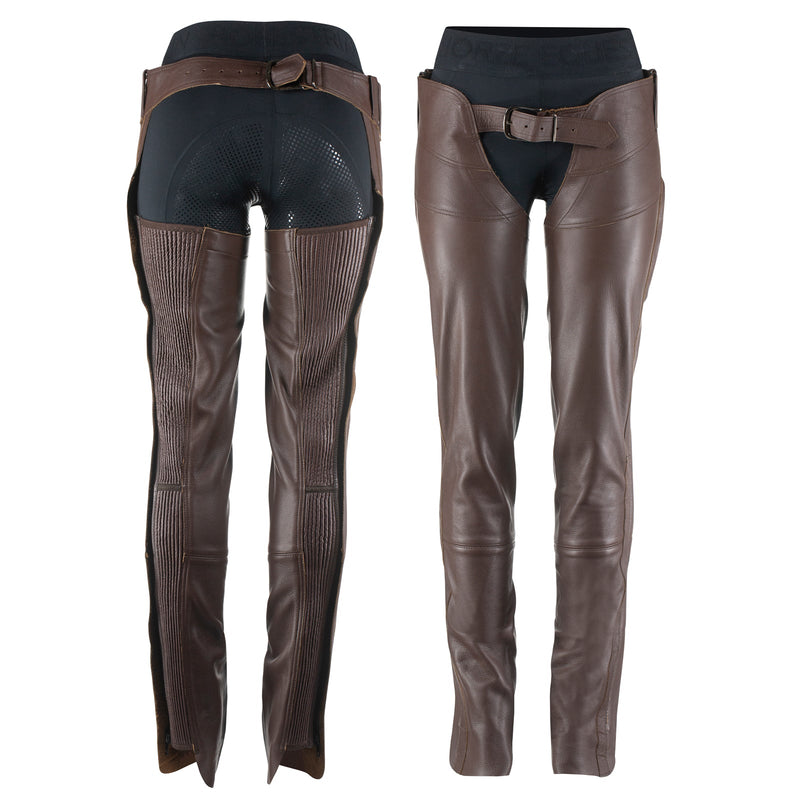 Dark Brown Horze Blake Leather Full Chaps Leather Half Chaps Front & Back