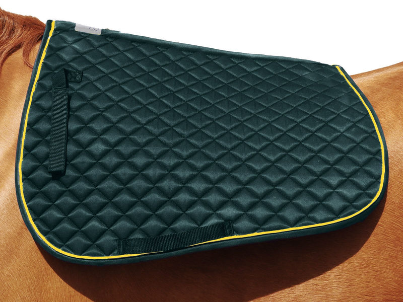 BasEQ Diamond Quilt Saddle Pad with Piping Saddle Pads One Stop Equine Shop Hunter Green/Gold Horse 