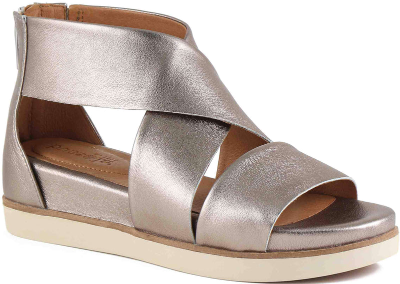 Bussola Women's Pauline Wide Straps Sandals Sandals Bussola 42 Soft Metallic White Gold 
