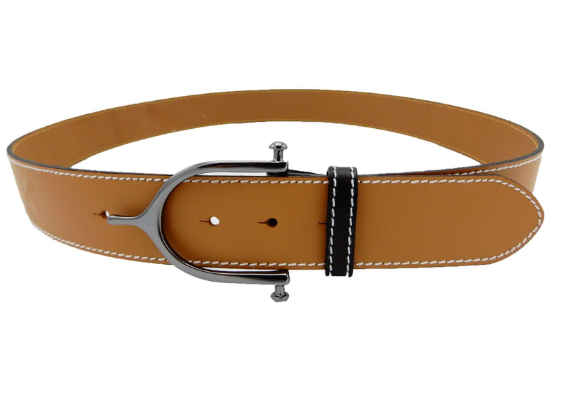 LILO Collections Inglesa Grande 1.5" Spur Leather Belt Belts Lilo Belts 28 Camel/Black/Gun Metal 