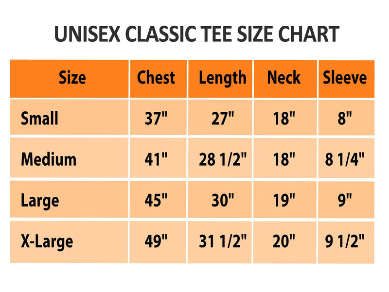 Size chart for Teddy the Dog 'Strong Nose' Unisex T-Shirt Short Sleeve Shirt