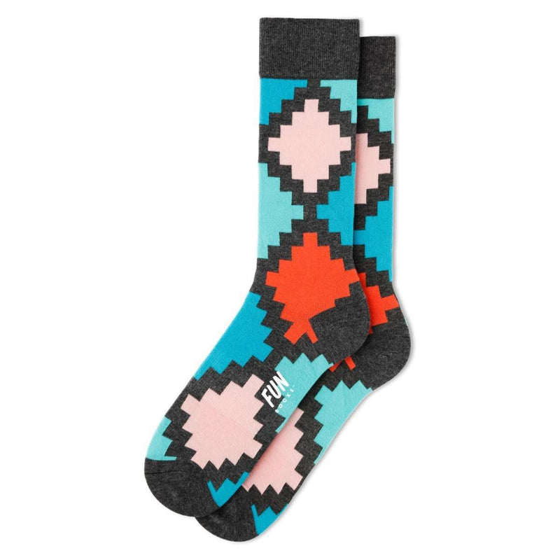 Fun Socks Men's Geo Check Socks Socks Fun Socks Charcoal/Pink/Turquoise 