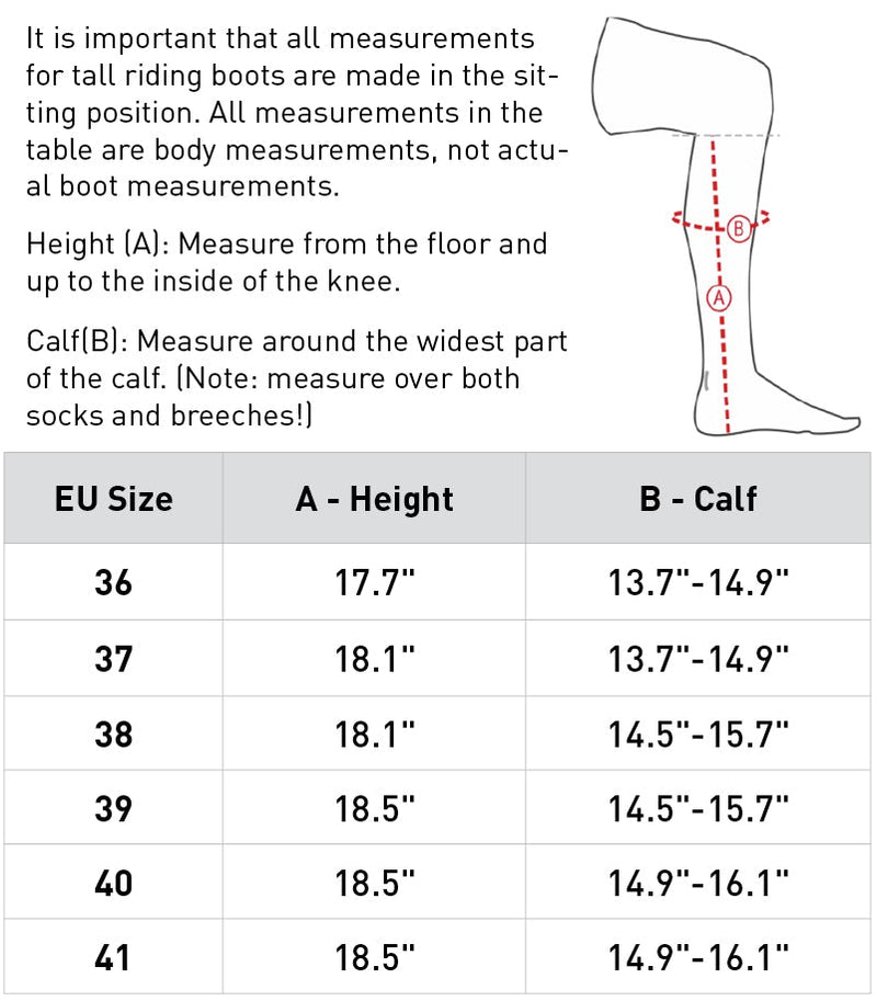 Size Chart Horze Aspen Women's Winter Tall Boots