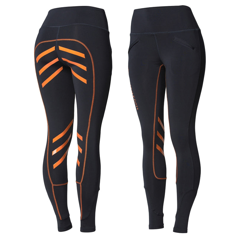 Dark Blue/Orange Front & Back Horze Women's Colored Silicone Full Seat Riding Tights