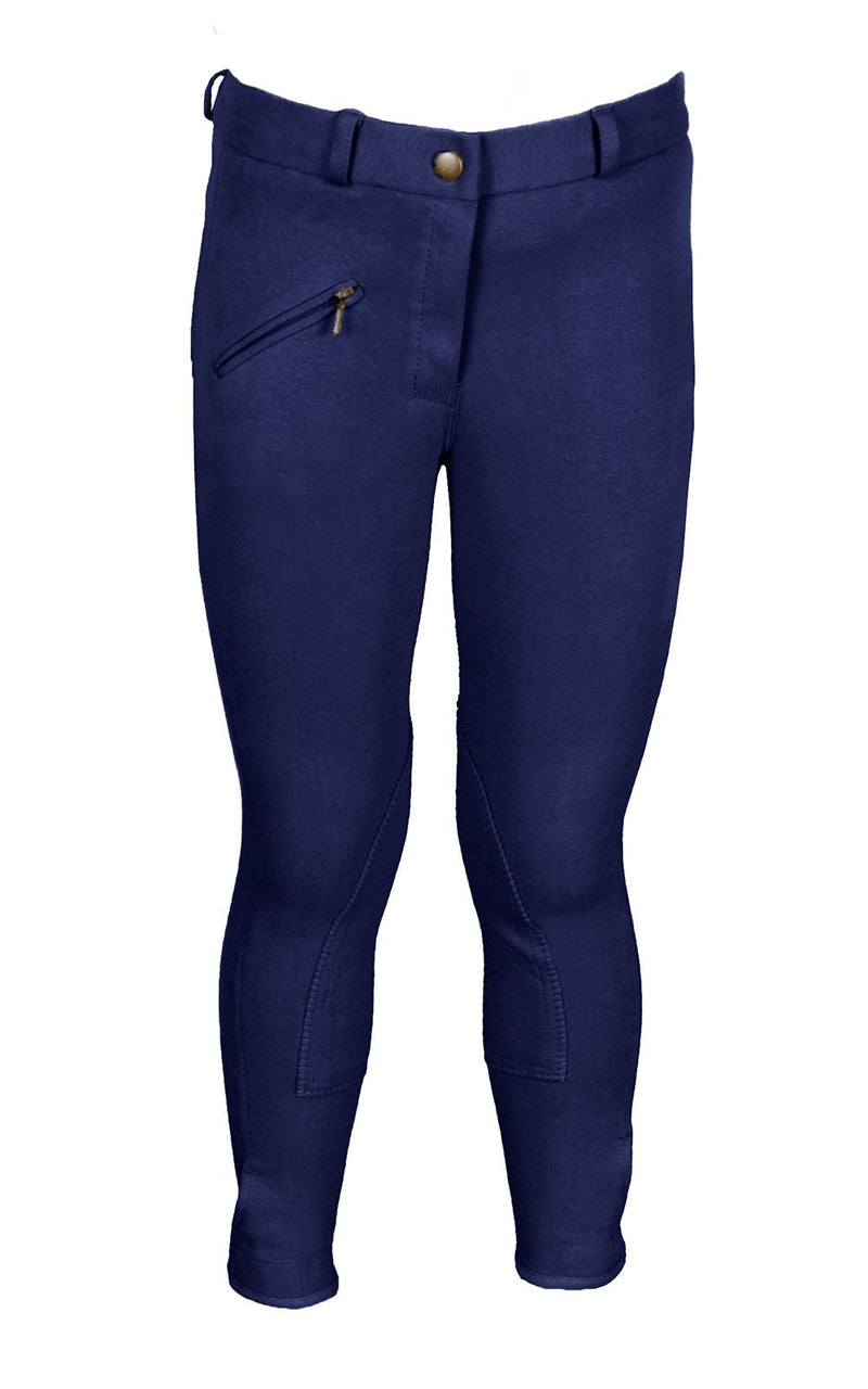 BasEQ Lyla Children's Pull-On Riding Breeches - Horseback Riding Tights With Knee Patches Knee Patch Breeches One Stop Equine Shop 6 Navy Girls