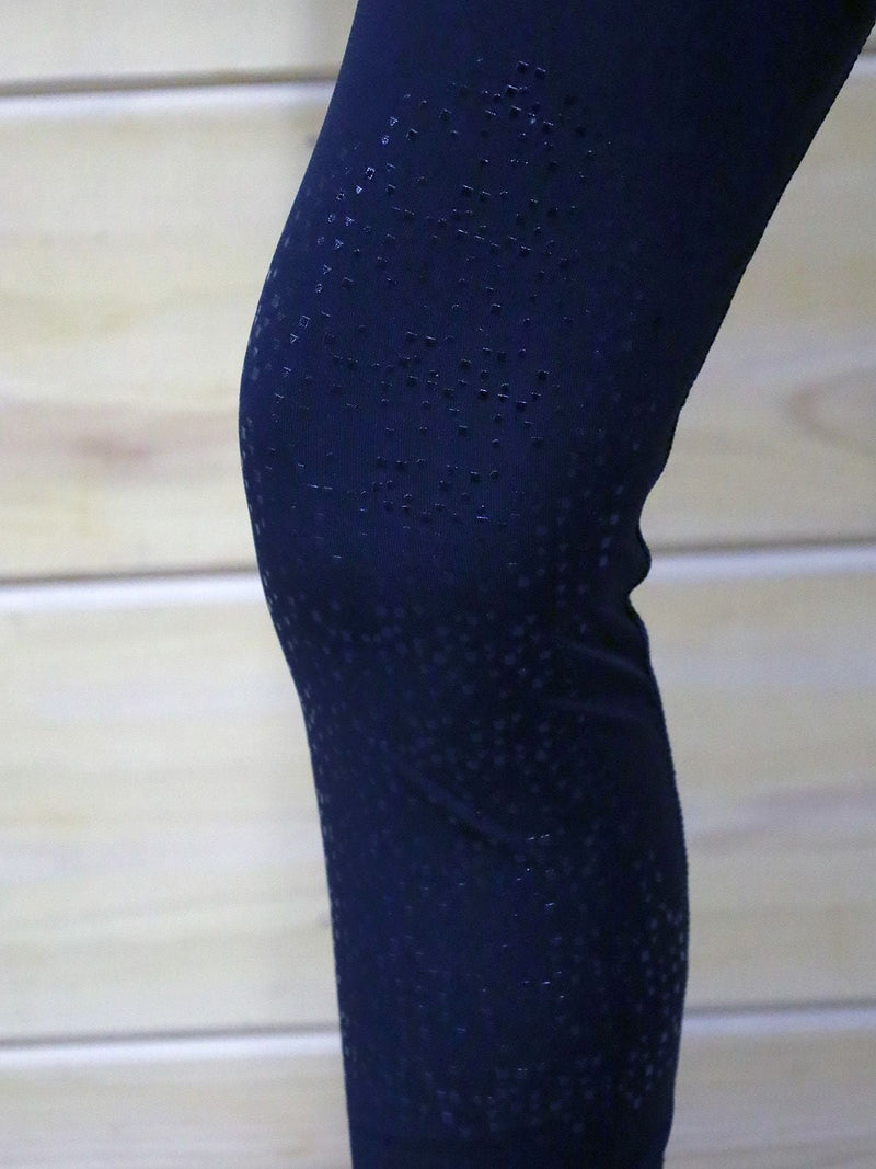 Silicone mesh fabric near legs in Navy BasEQ Dylan Women’s Knee Patch Tights One Stop Equine Shop