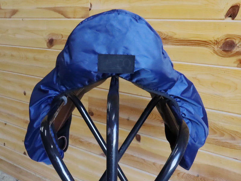 Back view of Blue BasEQ English Saddle Cover One Stop Equine Shop Standard
