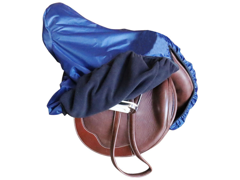Blue BasEQ English Saddle Cover over saddle