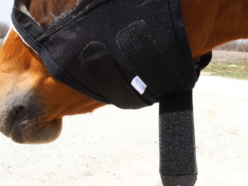 Velcro strap in Black BasEQ Fly Mask without Ears One Stop Equine Shop Pony