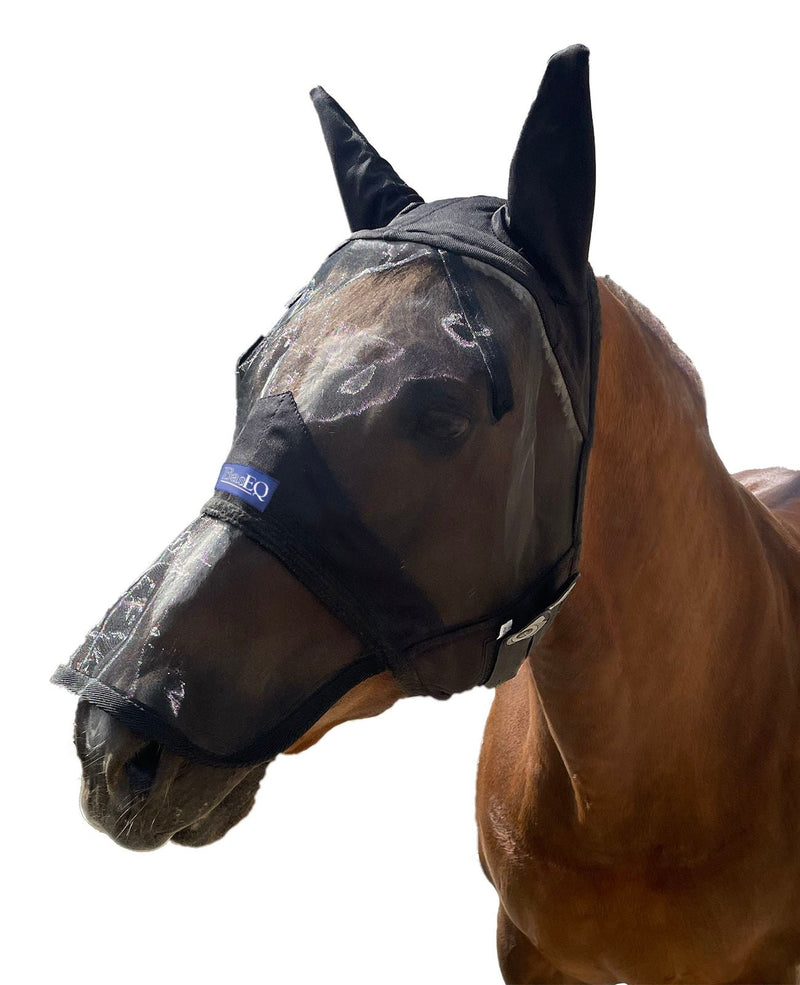 Black BasEQ Fly Mask with Nose One Stop Equine Shop Pony
