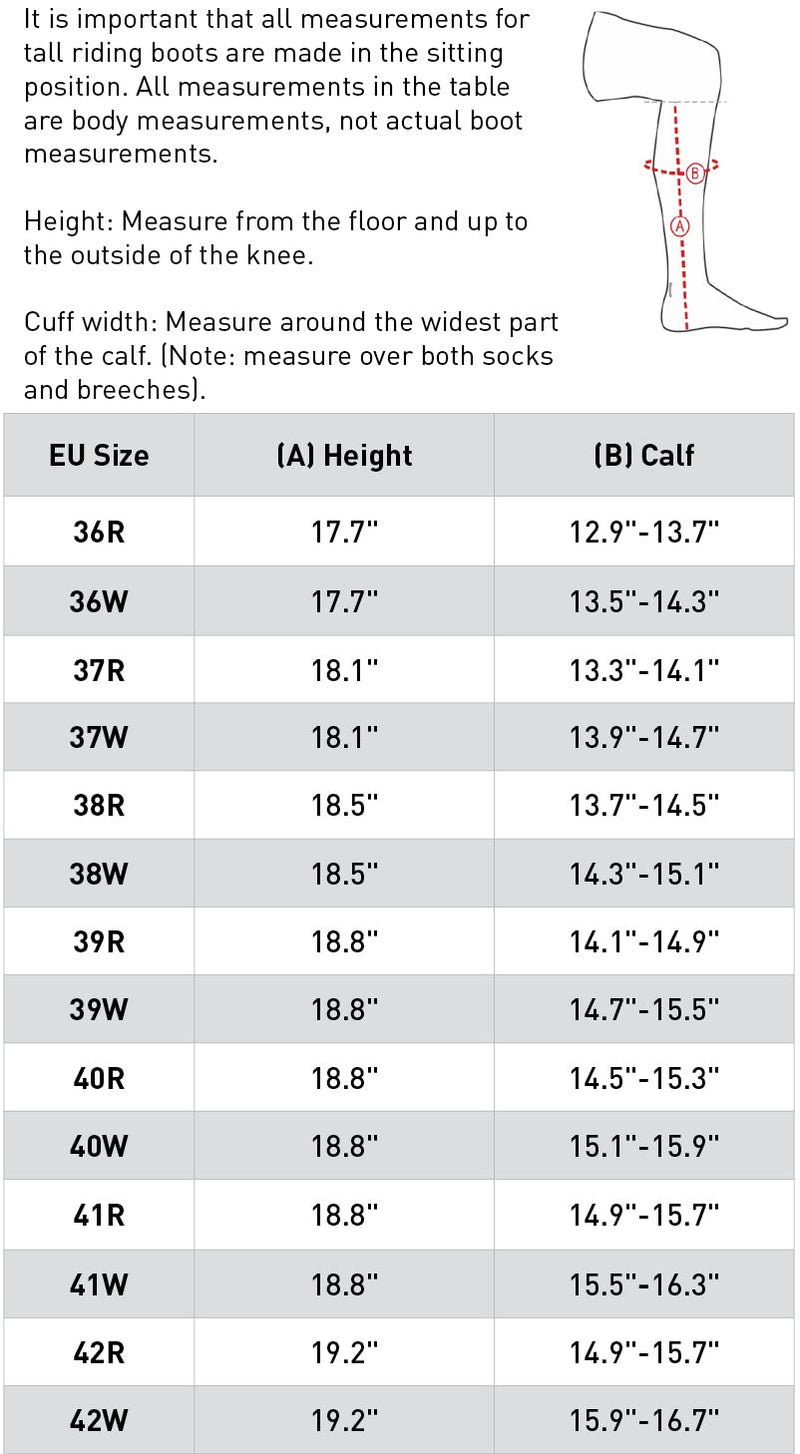 Size Chart Horze Duvall Women's Tall Dress Boots
