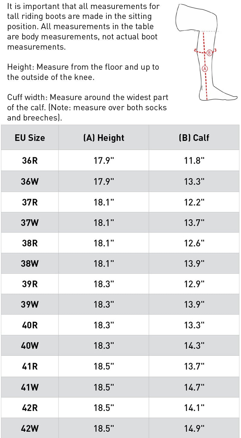 Size Chart Horze Geneve Women's Tall Boots
