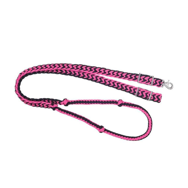 Pink/Black Tough 1 Deluxe Knotted Cord Roping Reins English Reins