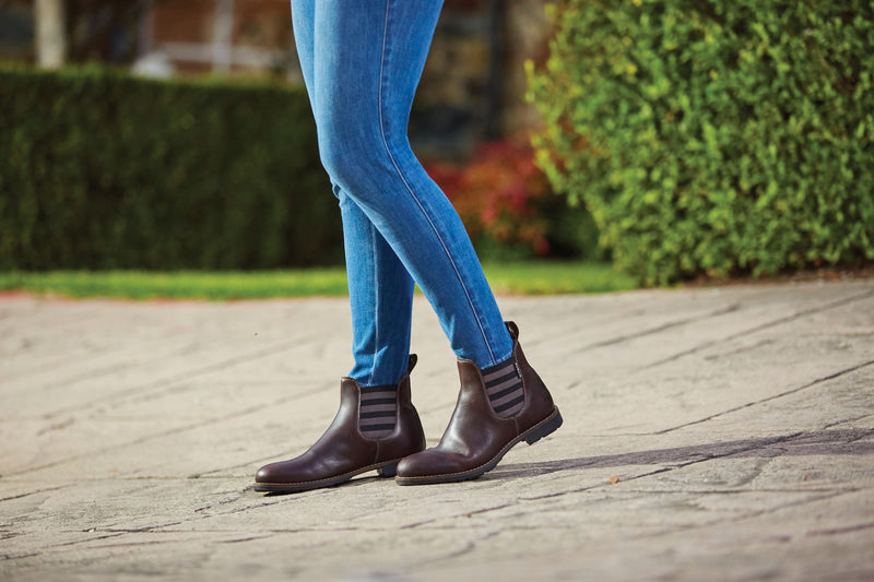Women wearing Brown Dublin Women's Arles Stripe Pull On Boots English Paddock Boots
