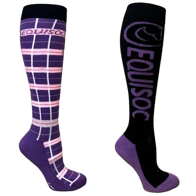 EquiSoc Ladies Boot Socks 2 Pair Set Socks EquiSoc Plaid Purple/Black 