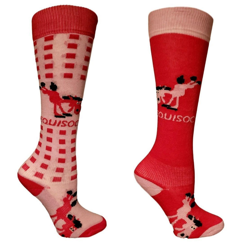 EquiSoc Kids Boot Socks 2 Pair Set Socks EquiSoc Mini Square Hot Pink/Pink 