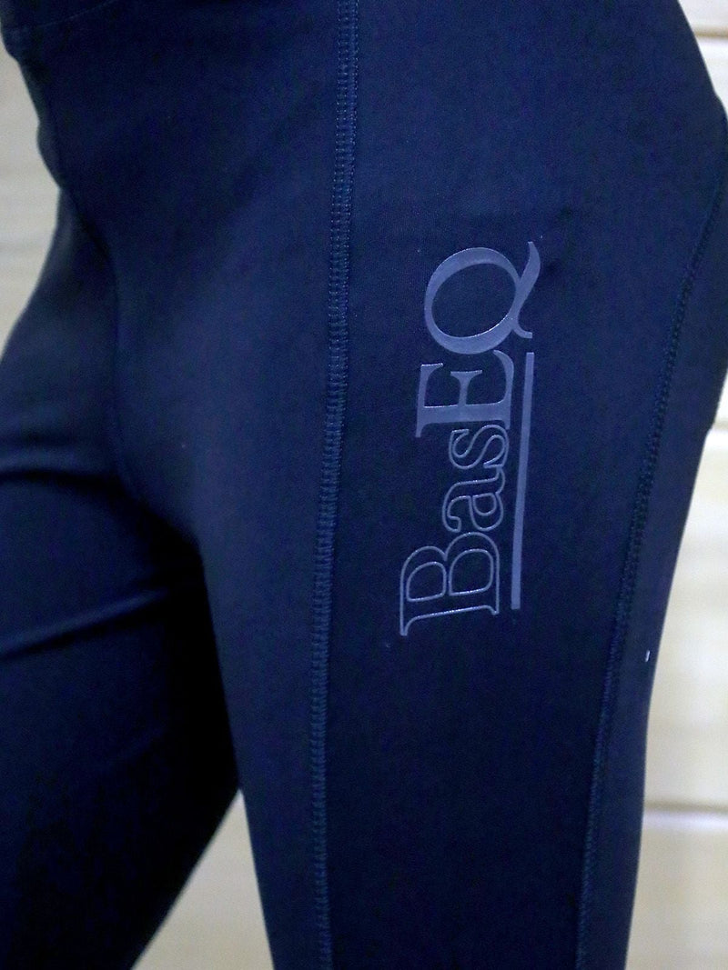 Side View of Navy BasEQ Dylan Women’s Knee Patch Tights One Stop Equine Shop