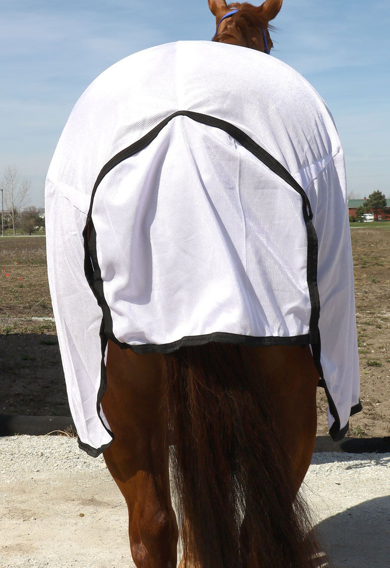 Tail Flap of White/Black BasEQ Fly Sheet with Belly Closure One Stop Equine Shop 63"