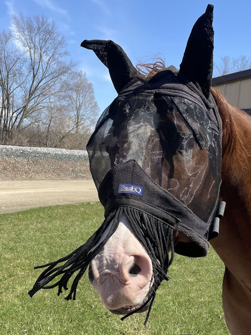 Extra fringe in Black BasEQ Fly Mask with Fringe One Stop Equine Shop Pony