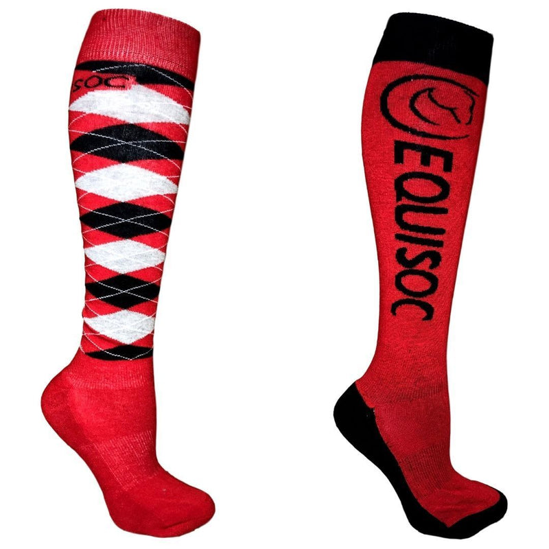 EquiSoc Mens Boot Socks 2 Pair Set Socks EquiSoc Argyle Red 
