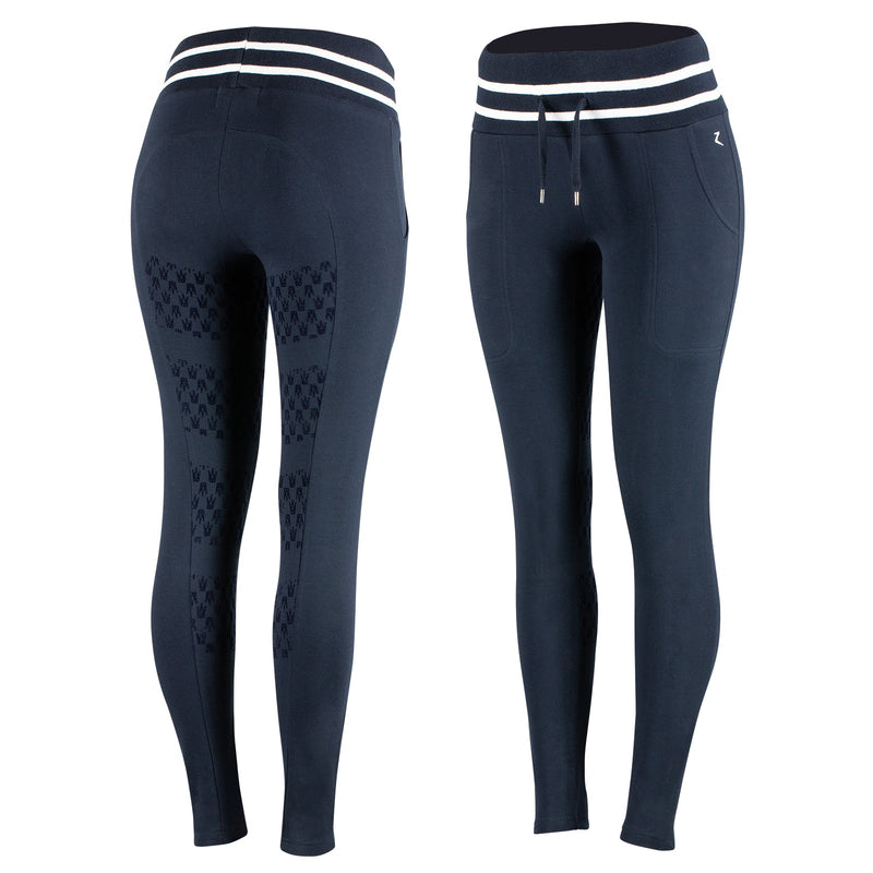 Horze Frida Women's Cotton Terry Silicone Full Seat Riding Tights Full Seat Tights Horze Navy Dark Blue 22 