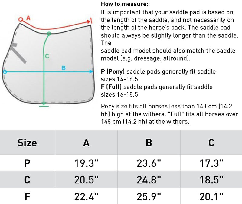 Size Chart Horze Finley All Purpose Saddle Pad