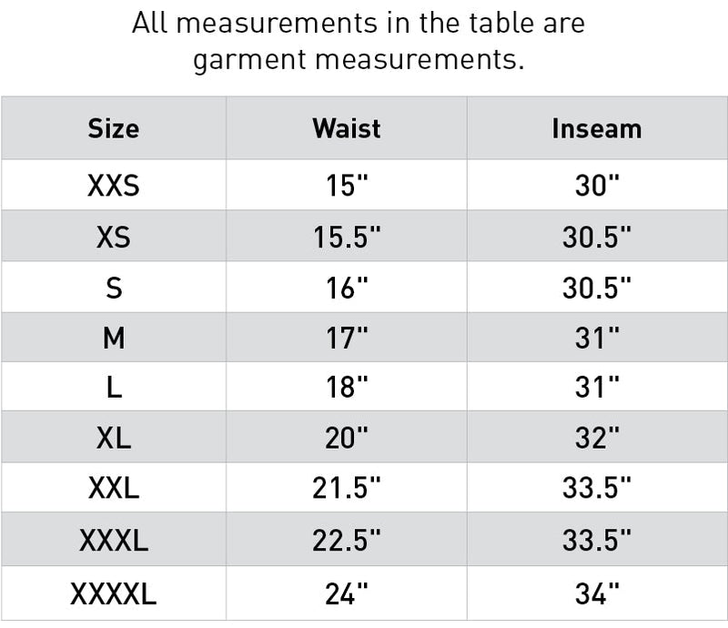Size Chart Finntack Pro Alaska Winter Trousers